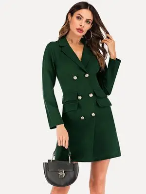 Европа и Америка AliExpress Amazon горячая Распродажа ebay двубортный пиджак платье женская одежда - Цвет: Зеленый