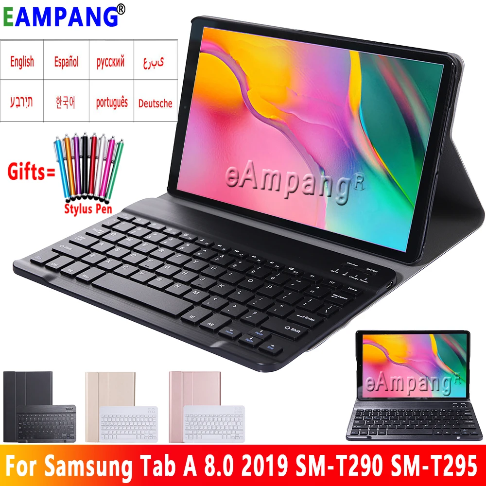 

Чехол с клавиатурой для Samsung Tab A 8,0 2019, кожаный чехол с клавиатурой T290 T295, английский, русский, испанский, чехол с клавиатурой