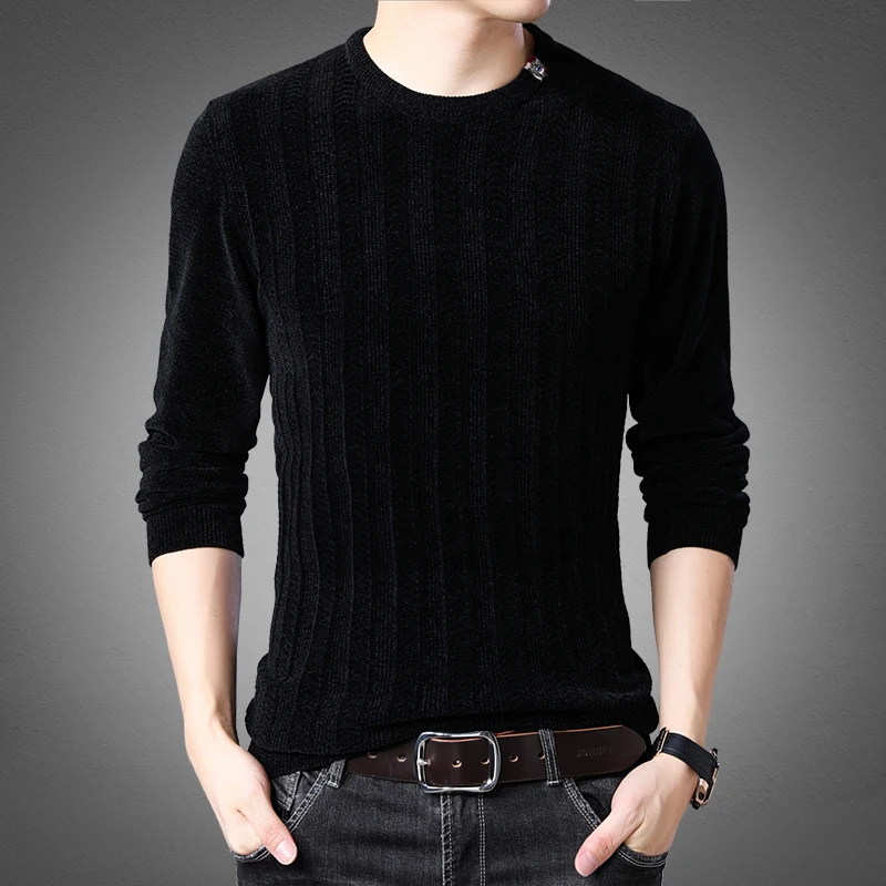 Sweater Men Warm Vintage Business Brand Winter Sweater Vertical Stripe Pullover Men Sweater Luxury Winter Men Knit