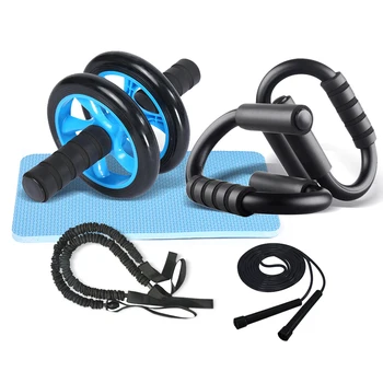 

Gym Fitness Equipment 4-in-1 Muscle Trainer Wheel Roller Kit Abdominal Roller Push Up Bar Jump Rope Workout Crossfit Home Gym