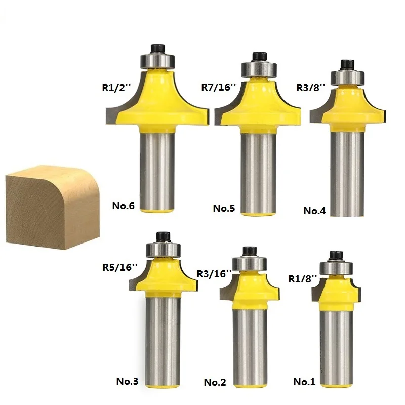 XCAN 6 шт 1/2(12,7 мм) Хвостовик Угловые закругленные концевые фрезы круглые фрезы дерево Бисероплетение Край формовочные фрезы