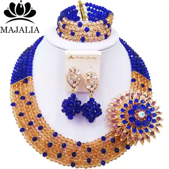 

Majalia Romantic African Jewelery Set Royal Blued Champag Crystal Beads Bride Jewelry Nigerian Wedding Jewelry Sets 5CC003