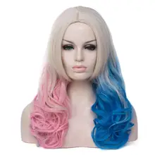 Дамский Косплей многоцветный сшивание градиентный парик длинный парик изогнутый большая волна черный и белый синий розовый цвет парики