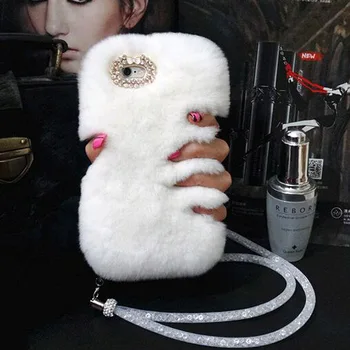 

Rhinestone Diamond Case Fluffy Winter Rabbit Hair Cover For XiaoMi 8 lite 9T Pro A1A2A3 Mix Max 3 Redmi Note 7 8 pro 5 6A K20 4X