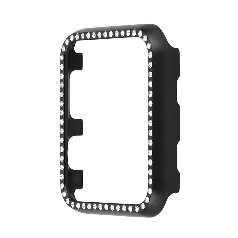 Защитный чехол для Apple Watch 44 мм, 40 мм, ремешок 42 мм, 38 мм, с кристаллами, алюминиевый чехол iwatch Series 5, 4, 3, 2, металлический - Цвет ремешка: Черный