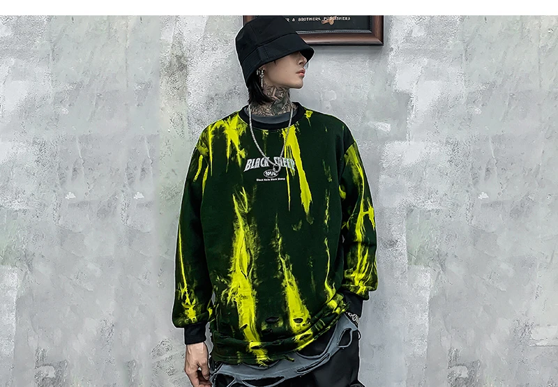 LENSTID High Street Darkness креативный пуловер с дырками в стиле граффити, мужские хипстерские хип-хоп толстовки в стиле Харадзюку