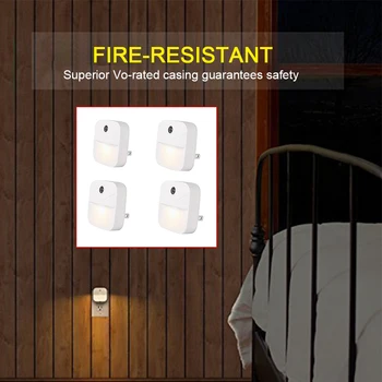 

4pcs Nursery For Bedroom LED Night Light Warm White Lamp Plug In Hallway Photocell Sensor Energy Saving Indoor Kitchen Kids Room