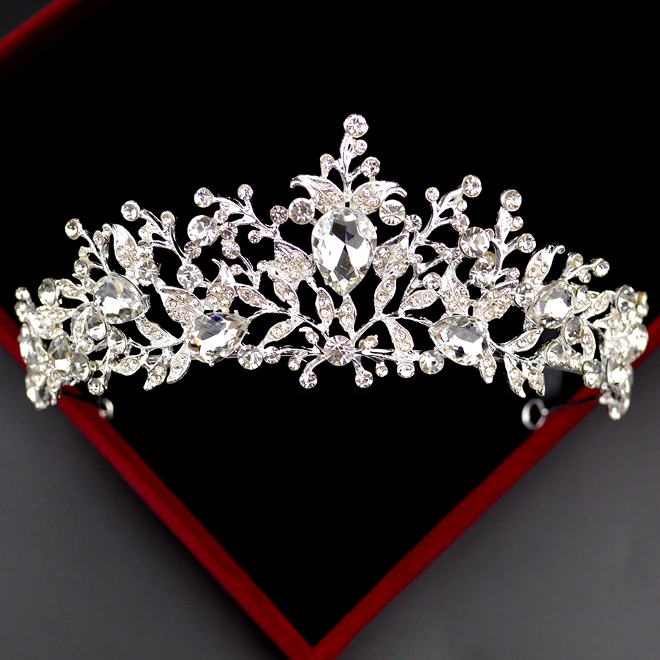 

Silver Color Luxury Princess Crystal Rhinestone Tiara Pageant Wedding Bridal Crowns And Tiaras 2019 Bride Pearl Hair Accessories