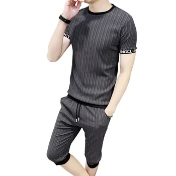 

ZHIJING Summer Short Sleeve T-shirt MEN'S Suit Casual Sports Popular Brand Men'S Wear Korean-style Capri Pants Two-Piece Set