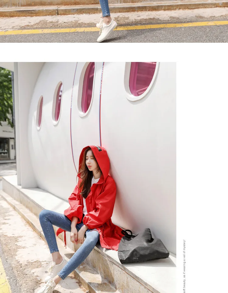 Red Windbreaker Women's Mid-length Korean-style Loose-Fit Students Autumn New Style Thin Spring Clothing Popular Coat Fashi