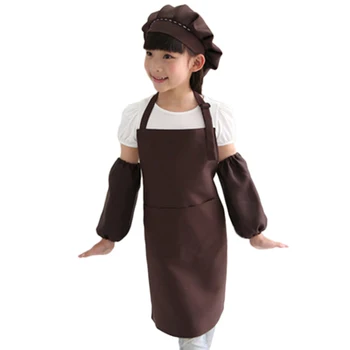 

Kids Full Apron Bib Set with Pocket and Hat Sleeves Craft Kitchen Chef Cooking Art Children Diy Apparel Coffee