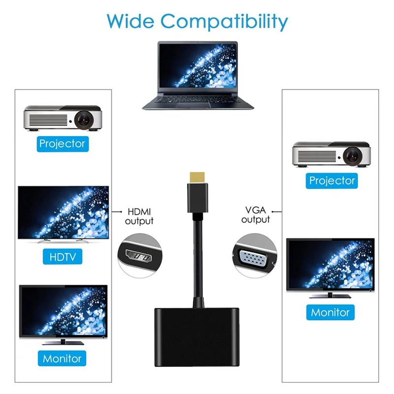 2 в 1 HDMI к VGA адаптер конвертер разделитель и одновременно (20 см)|Адаптеры Type-C| |
