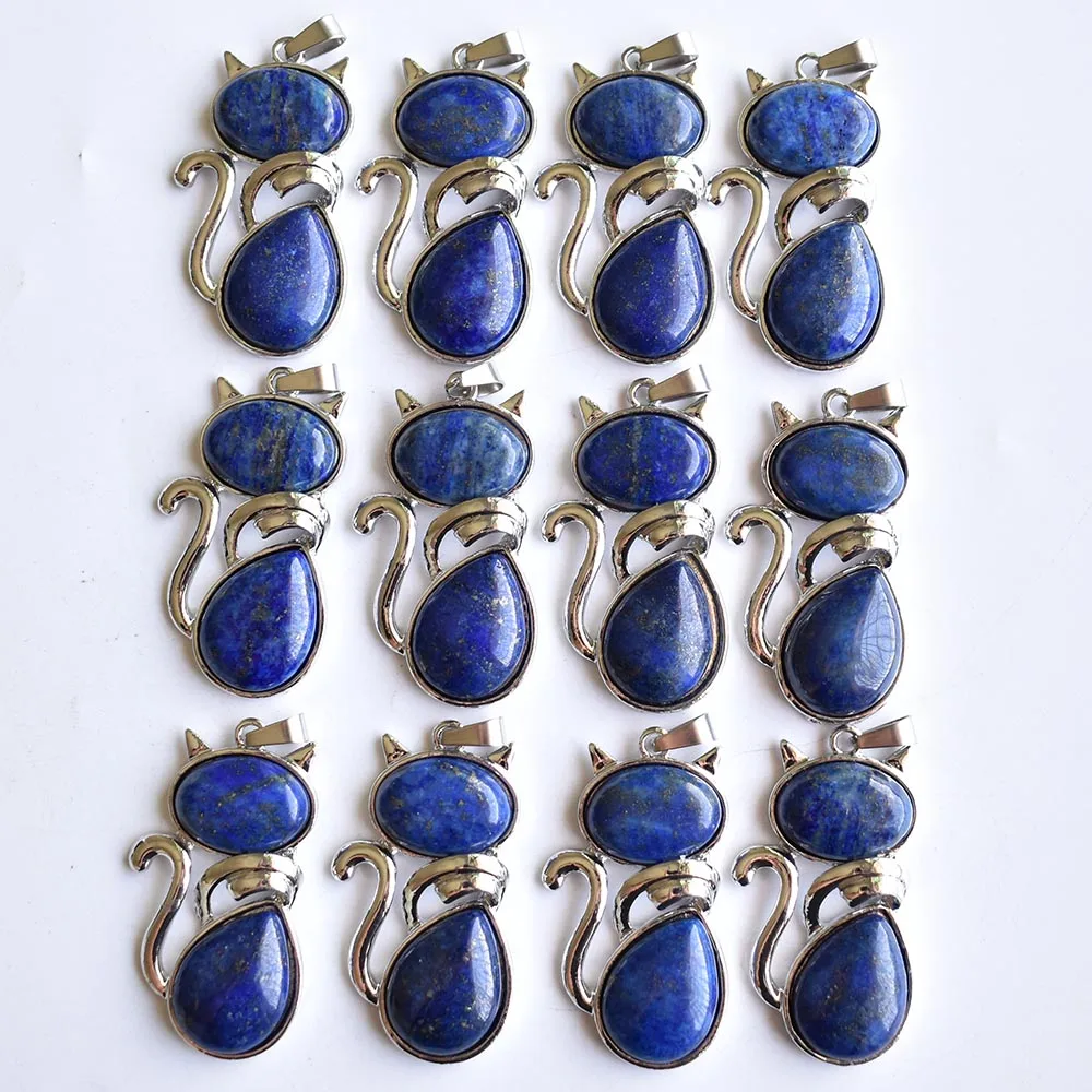

2020 new Fashion good quality natural lapis lazuli cat shape pendants for jewelry making 12pcs/lot Wholesale free shipping