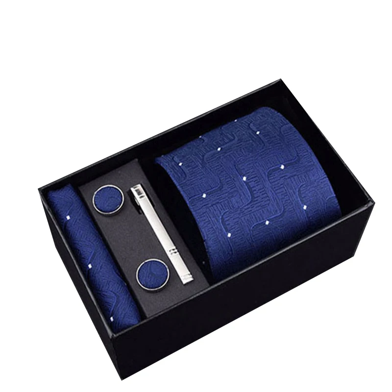 

Men`s Tie Jacquard Woven 8cm Necktie Hanky Cufflinks Tie Clip Set For Formal Wedding Business Men Classic Tie Gift Box Packing