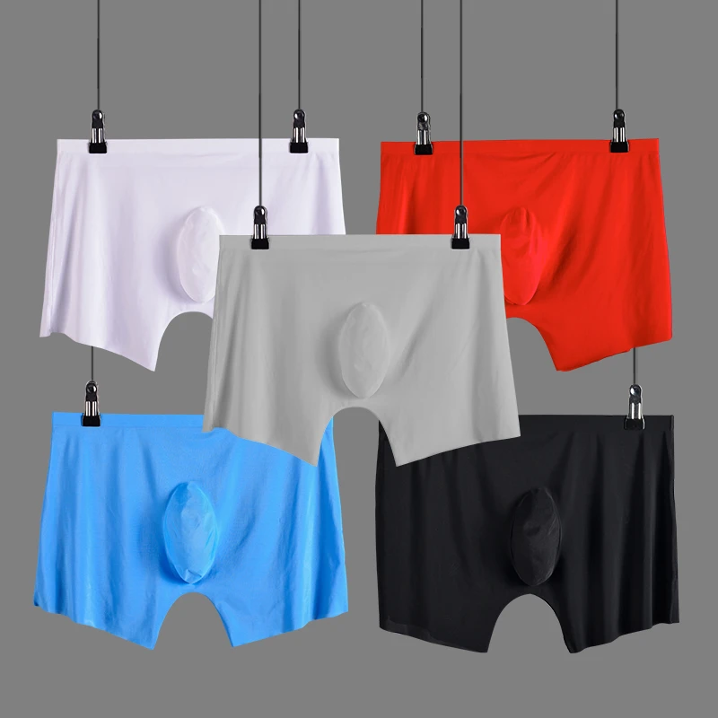 Men's Smooth Ice Silk Solid Color U Convex Pouch Boxer Shorts Underwear