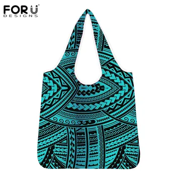 

FORUDESIGNS Polynesian Tribal Prints 2020 Fashion Eco-friendly Shoulder Shopping Bags Women's Folding Portable Washable Tote bag