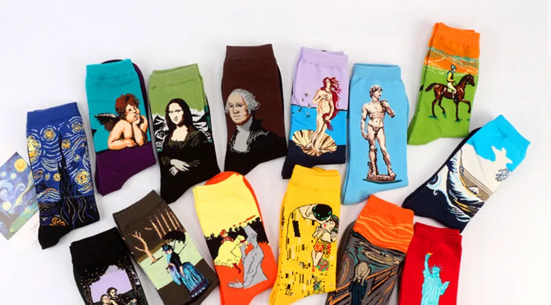 1 pair Hot Sale Classic Autumn Winter Retro Women Personality Art Van Gogh Mural World Famous Painting Female Sock Oil Socks