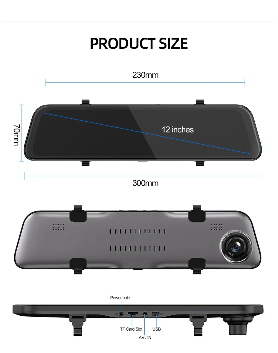 Anstar 1" автомобильное зеркало заднего вида DVR FHD 2650*1440 видео рекордер ночного видения широкоугольная камера с двойным объективом автомобильная камера