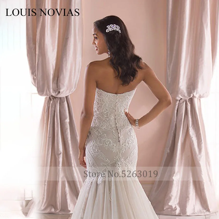 LOUIS NOVIAS Sexy Sweetheart Strapless Mermaid Wedding Dresses Romantic Backless Bride Dress Appliques Tulle Wedding Gowns