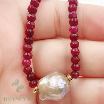 

Multi-Colour Baroque Pearl Pendant Ruby Necklace 18 Inches Wedding Jewelry Classic Women Real Chic