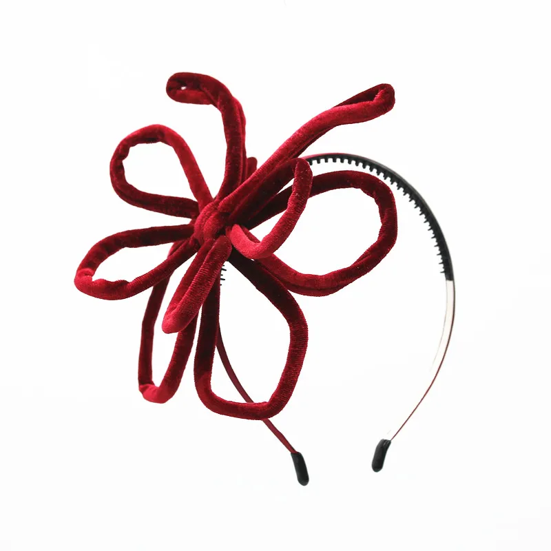 WINTER NEW VELVET WIRE BUTTERFLY HEADBANDS FASHION GIRLS HAIRBAND - Цвет: WINE