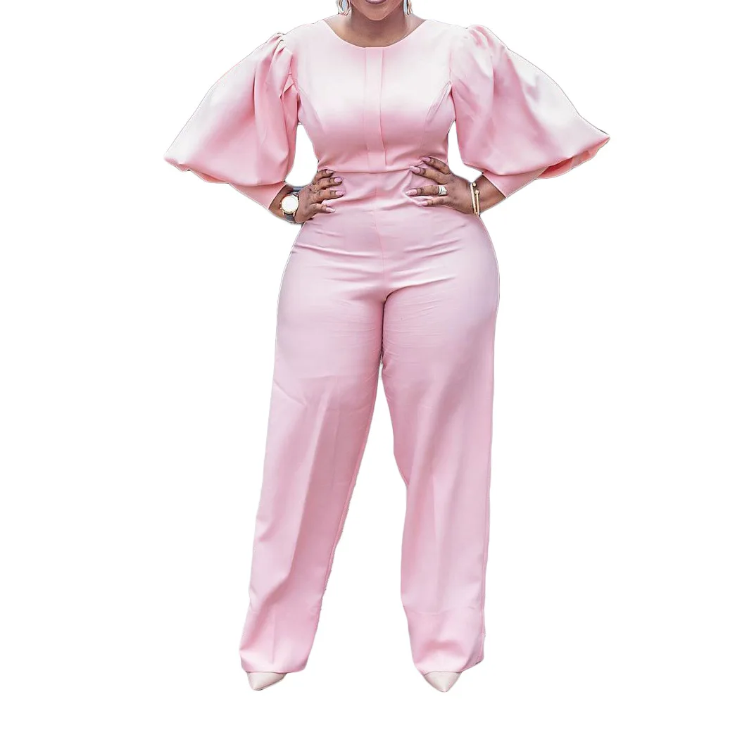 african outfits for ladies 2022 Spring Women New High Street Style Jumpsuits Long Sleeve Round Neck Pure Color Lace Ladies Jumpsuits Long Pants african attire for women