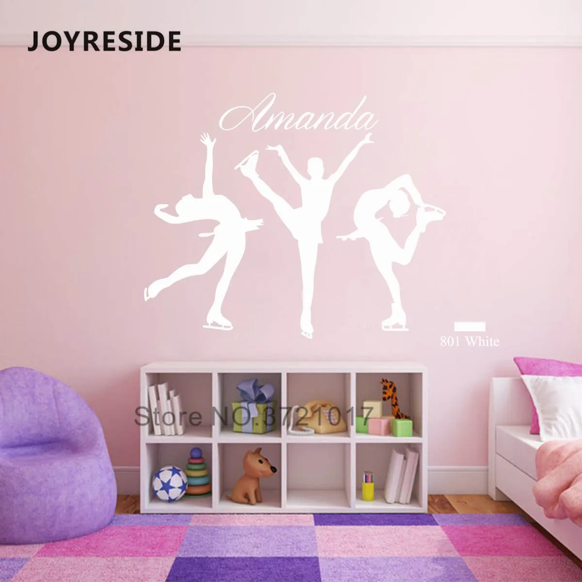JOYRESIDE Фигурное катание девушка стены персонализированные Индивидуальные Имя Наклейка Винил стикеры ледяной конькобежный спорт декор украшения комнаты A074