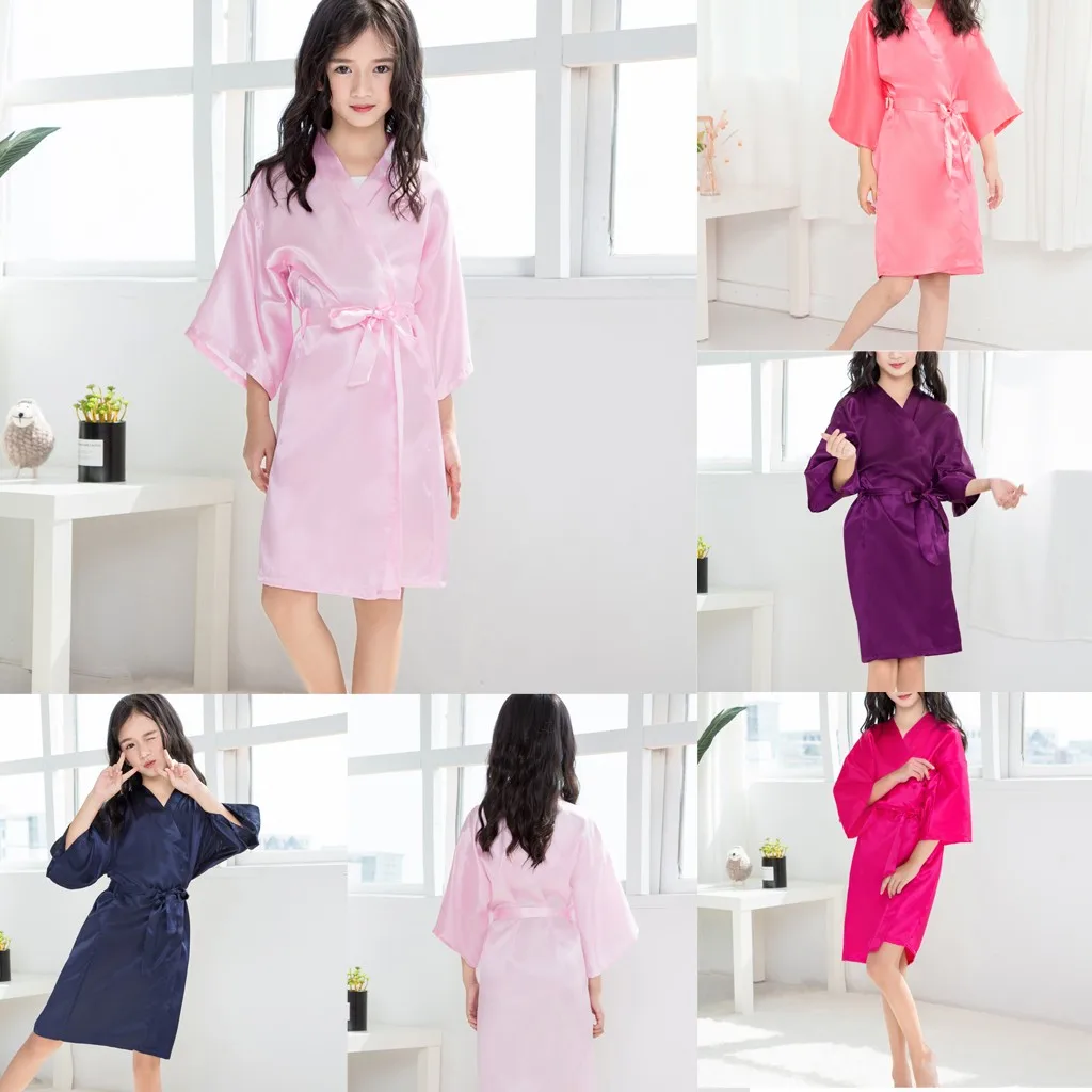 Satin Sleepwear Silk Solid Toddler Baby Bathrobe Robes Clothes Kids Kimono  Girls Girls Swallowtail Jacket (Pink, 10)