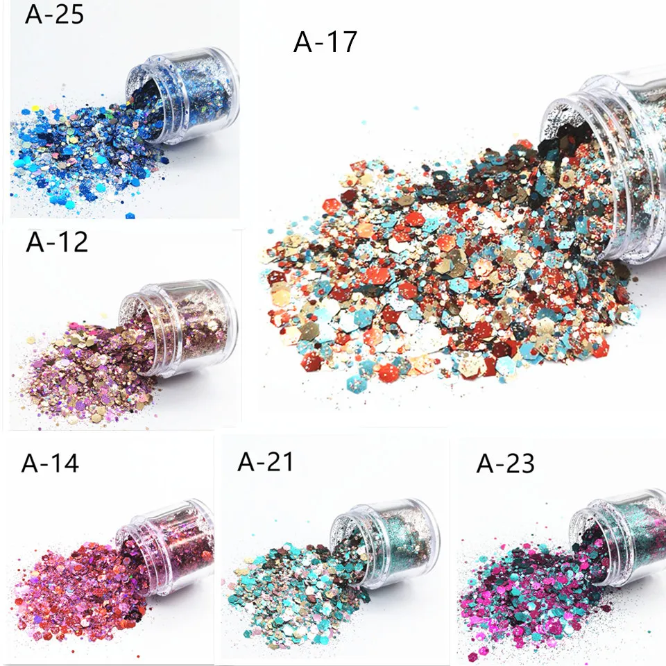 

Holographic Laser Flash Sequins Irregular Green Onion Powder Size Mixed Nail Acrylic Powder For Nail Art Decoration A-AL01
