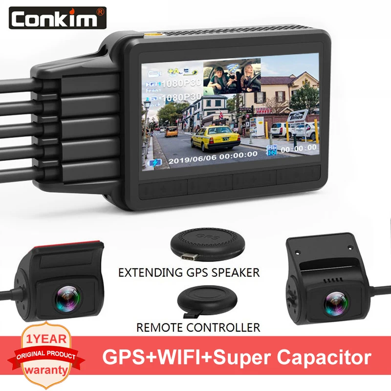 Conkim двойной объектив автомобиля Dash камера K2S gps + wifi DVR Передняя 1080P FHD + задняя камера 1080P FHD режим парковки OBD мониторинг данных