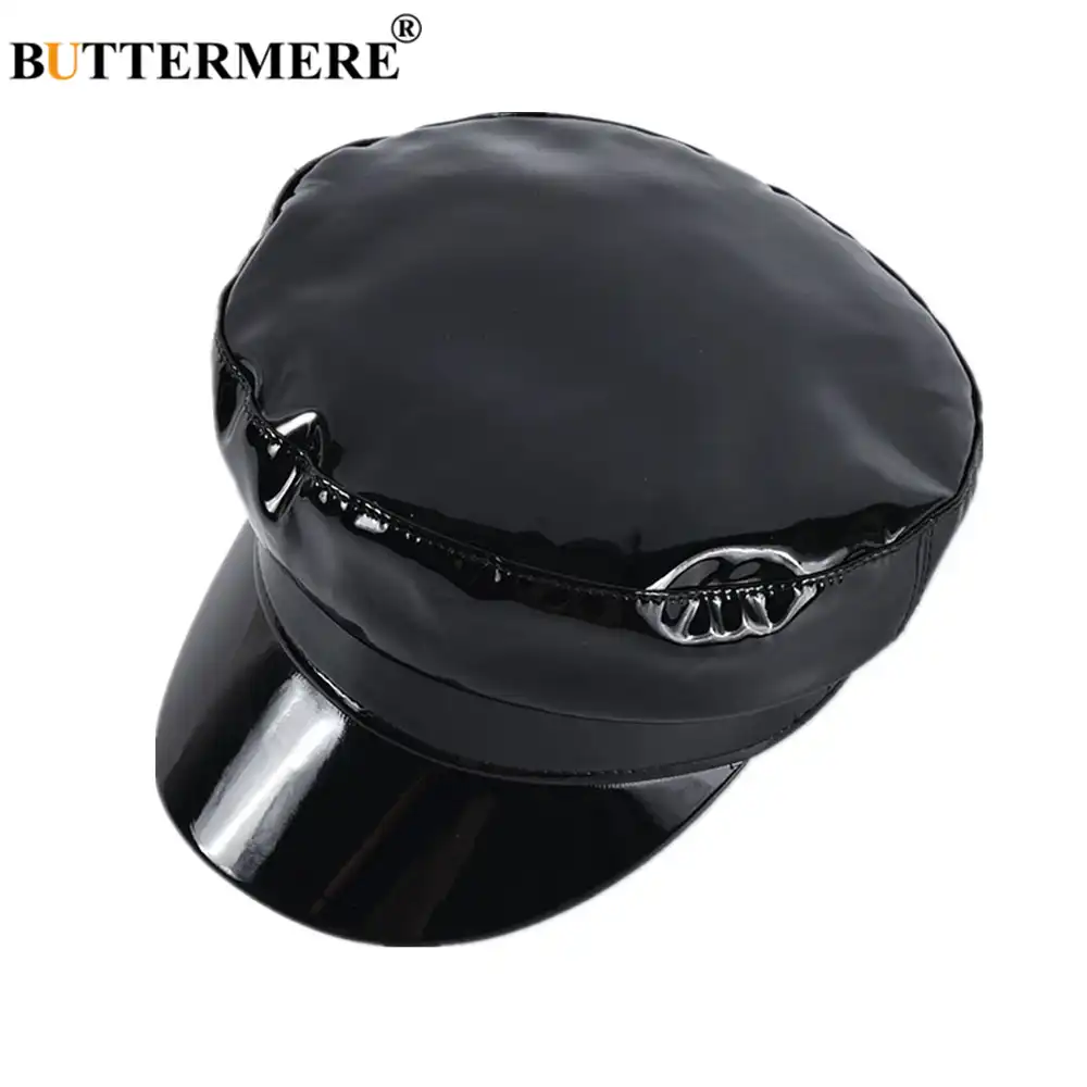 ladies black leather cap
