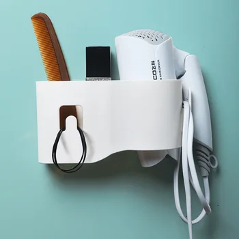 

1pcs Wall-mounted Hair Dryer Holder Shelf Hairdryer Holder with Hook Rack Organizer Hairdrye Storage Box Bathroom Accessories