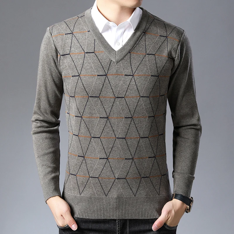 Модный брендовый свитер для мужчин s пуловеры с v-образным вырезом Облегающие джемперы вязаные толстые Осенние корейский стиль теплая Повседневная одежда для мужчин