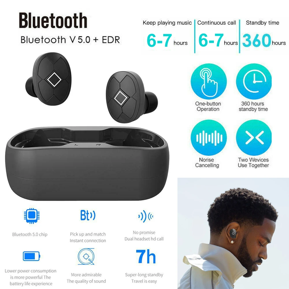 Bluetooth V5 гарнитура TWS беспроводные наушники мини стерео двойные басы водонепроницаемые наушники с зарядным устройством