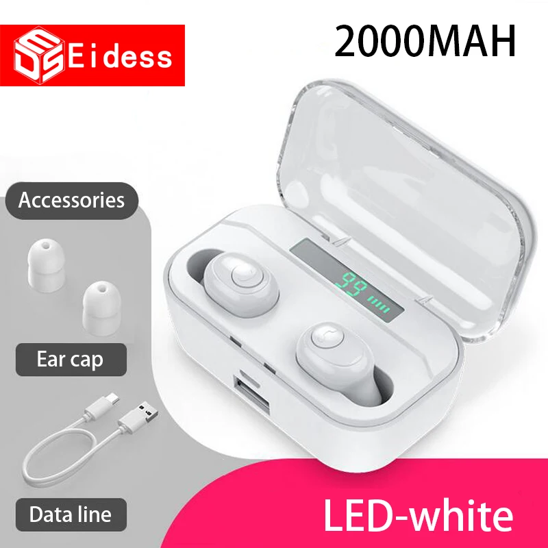 TWS 5.0 Bluetooth wireless charger headset microphone portable mobile power charging box for xiaomi iphone gaming headset In-ear - Цвет: White-LED