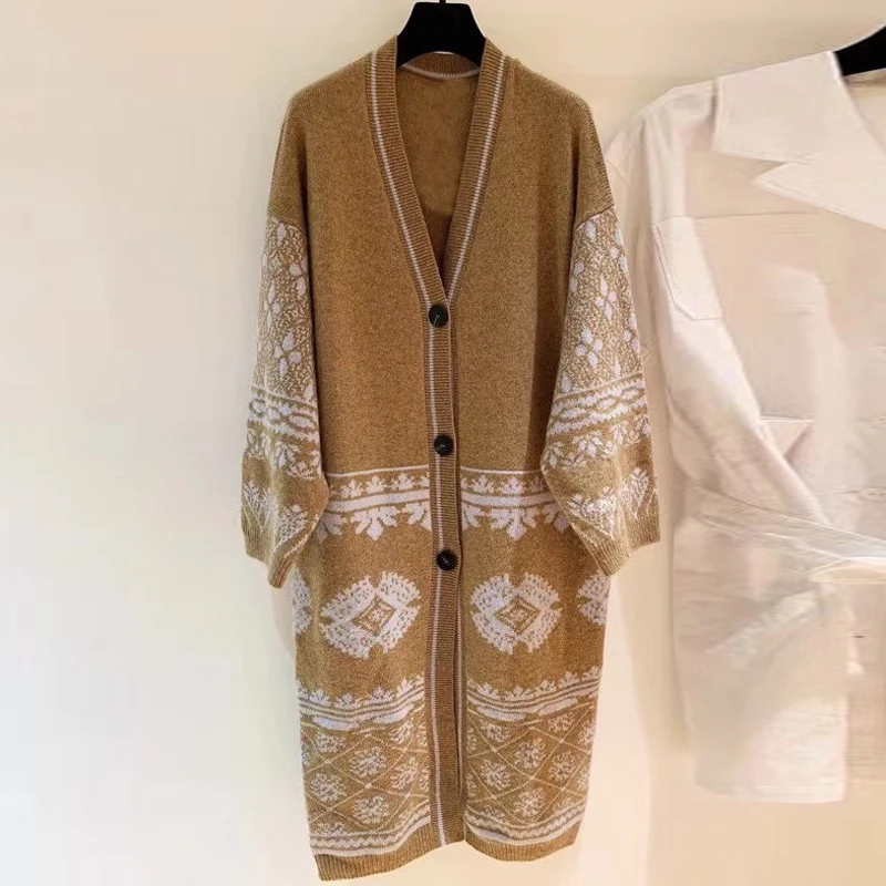  Long Cardigan Coat Women Autumn V-neck Long Sleeve Casual Knitted Sweater Cardigan For Women