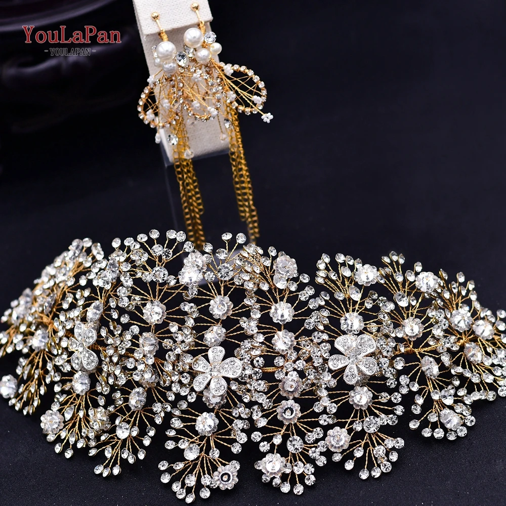 TOPQUEEN Wedding Headband Bridal Crown Jewelry Silver Rhinestone Bridal Hair Accessories Hair Vines HP240