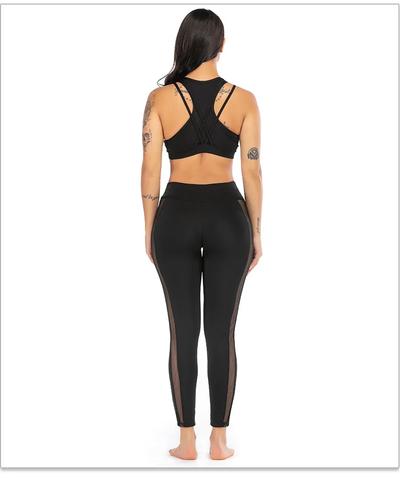 Anti-Wrinkle Yoga Set Breathable Fitness Wear Women Solid Suit Meshropa Gimnasio Mujer Sexy Quick Dry Leggings Workout Clothes