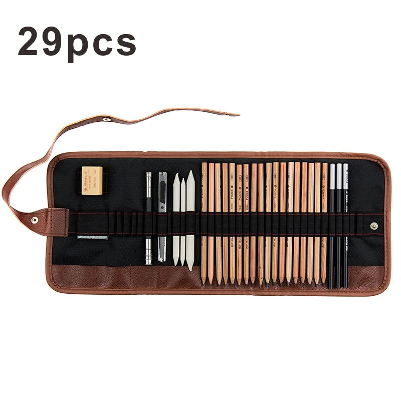 29 Pencil bag set 29 pcs Sketch set pencil storage full set of adult sketch painting tool set beginner sketch drawing art supplies - Цвет: 29 Pencil bag set