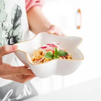 

Gold Inlay Edge Salad Bowl Phnom Penh Bowl Ceramic Bowl Salad Bowl Cooking Bowl Tableware Kitchen Gadget Food Storage Container