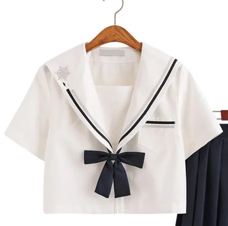 Short-sleeved shirt Школьные платья Jk Униформа черный матросский костюм с галстуком аниме плиссированная юбка Униформа платье старшеклассницы студентов бежевый черный - Цвет: Short-sleeved shirt
