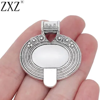 

ZXZ 5pcs Tibetan Silver Ethnic Tribal Oval Charms Pendants for Necklace Jewelry Making Findings 44x39mm