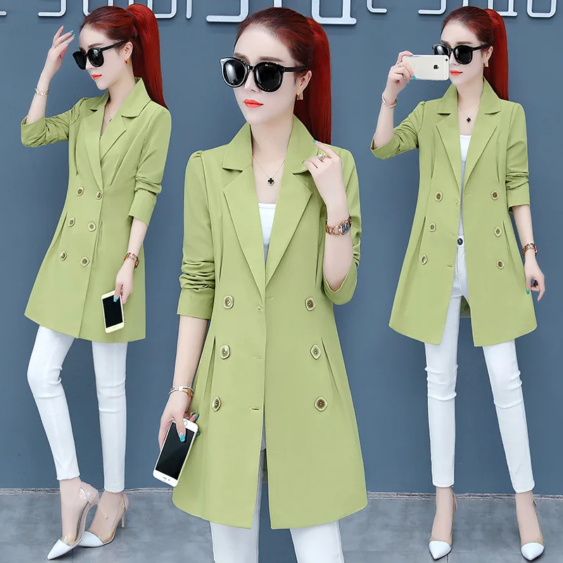 

Avocado Green Small Suit Coat WOMEN'S Dress 2019 Autumn New Style Elegant Mid-length Trench Coat WOMEN'S Suit Jacket