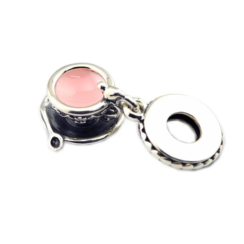 Fashion 925 Sterling Silver Charms For Bracelets Women DIY Enchanted Tea  Cup Dangle Pink Color Enamel