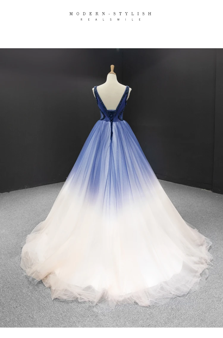 Иллюзионное синее бальное платье с v-образным вырезом из тюля с цветами длинное официальное вечернее платье вечерние платья вечернее платье Robe de Soiree MS10
