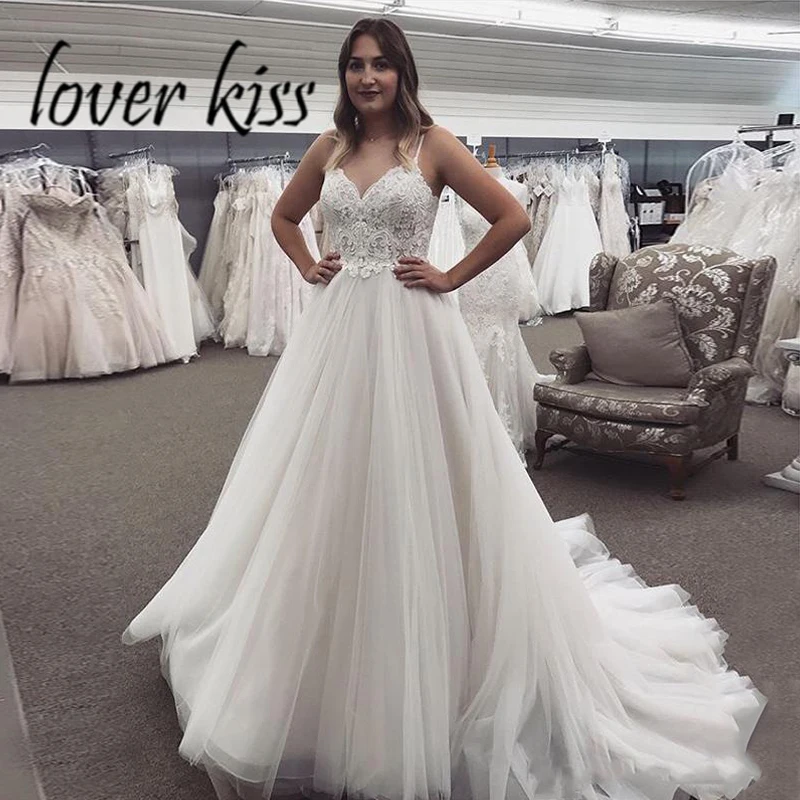 Lover Kiss Vestido De Noiva сексуальные милые тонкие лямки Тюль Свадебные платья с открытой спиной халат de mariee