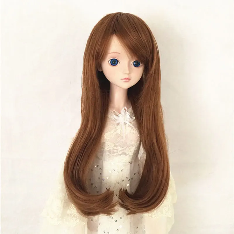 BJD sd 1/3 1/4 1/6 Детский парик для кукол с косыми бахромой и микро изгибом коричневые