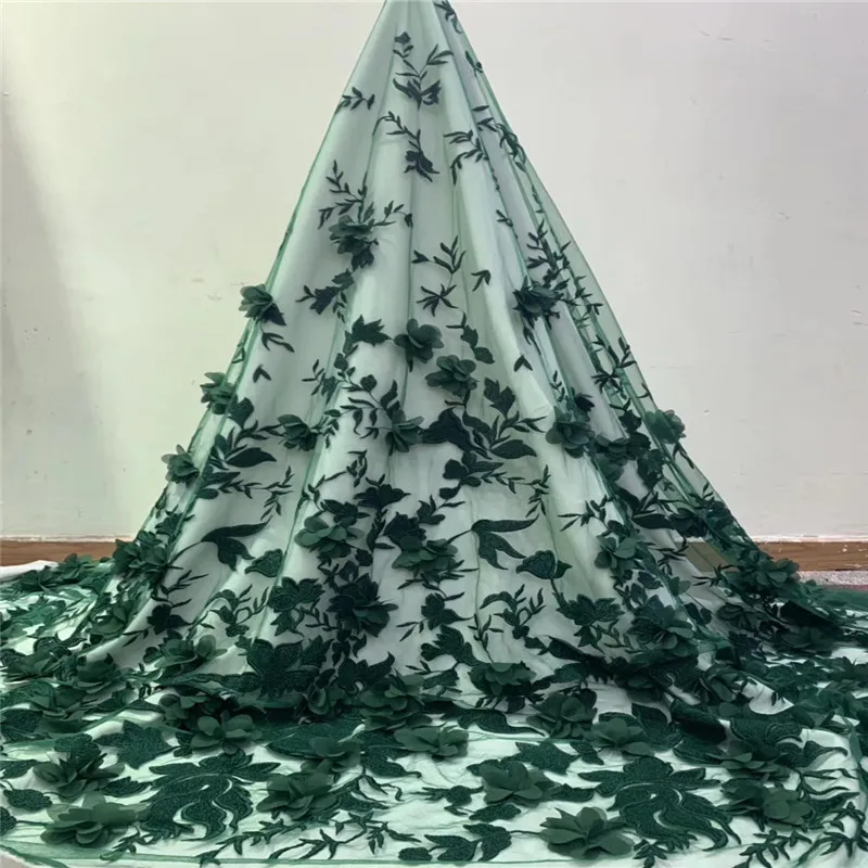 Madison стиль Французский Чистая кружевная ткань 3D цветок африканский тюль сетка кружевная ткань в нигерийском стиле синие кружевные ткани для платья