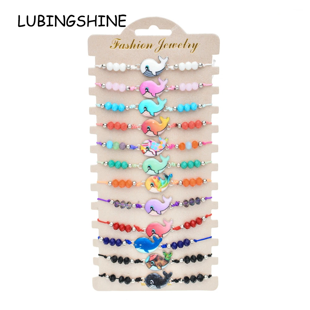 

Boho 12pcs Dolphin Charms Crystal Bead Braided Bracelet set for Women Child Adjustable Rope Chain Yoga Anklet Bohemian Jewelry