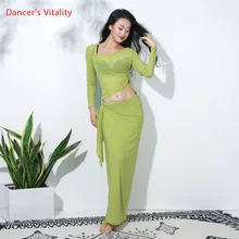 4 цвета, сетчатый сексуальный прозрачный женский костюм для танца живота, 2 предмета, длинная юбка, одежда для занятий танцором, одежда для командного танца, одежда для восточных танцев